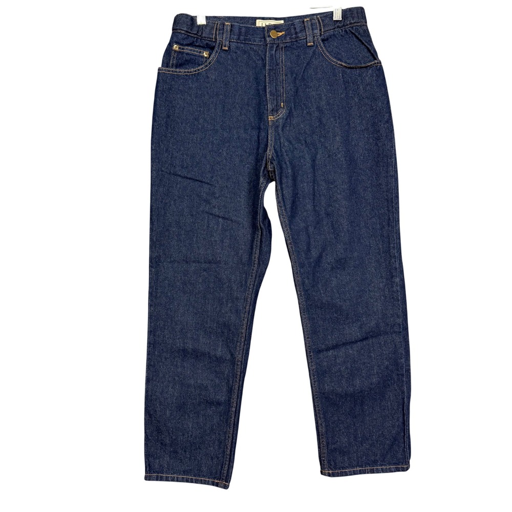 L L Bean Relaxed Fit Jeans Women 12P Dark‎ Wash High Rise Straight Stretch Waist